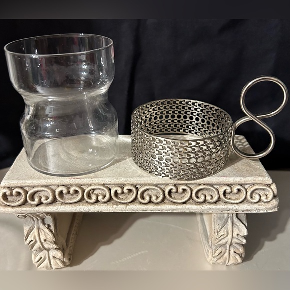 Vintage Littala Tsaikka Coffee Glass w/ Stainless Filagree holder 1970s. Finland - Picture 4 of 6